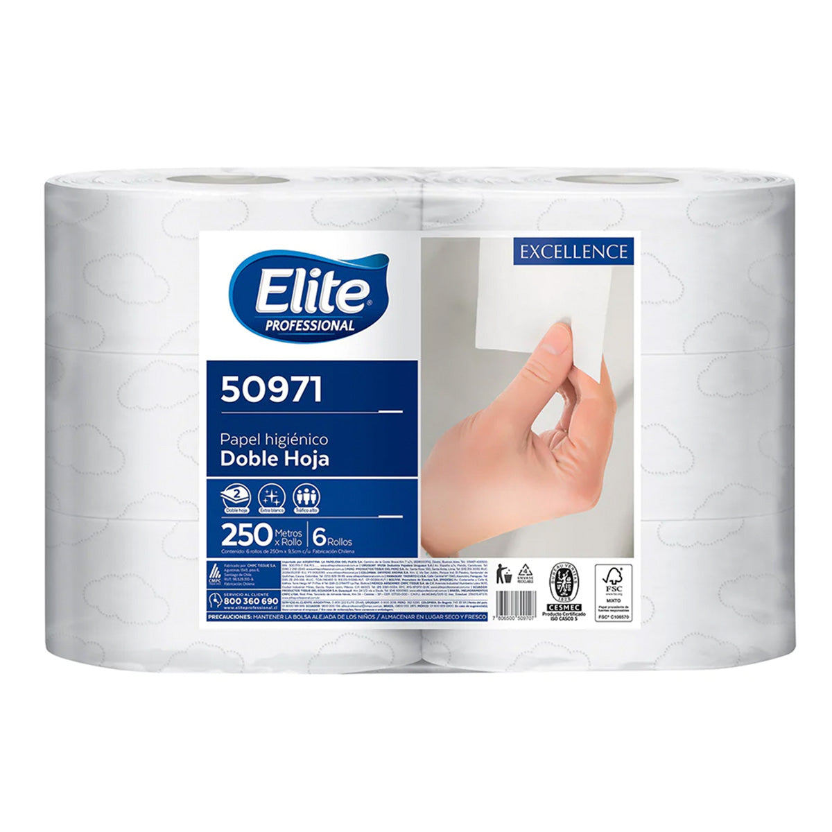 Papel higiénico Elite doble hoja 6x250
