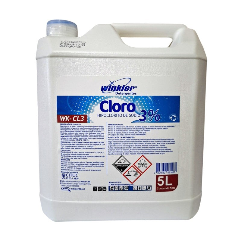 Cloro 3% 5L Winkler WK-CL3 (Hipoclorito se sodio)